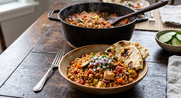 Spiced Farro Bowl with Chicken Thighs & Veggies